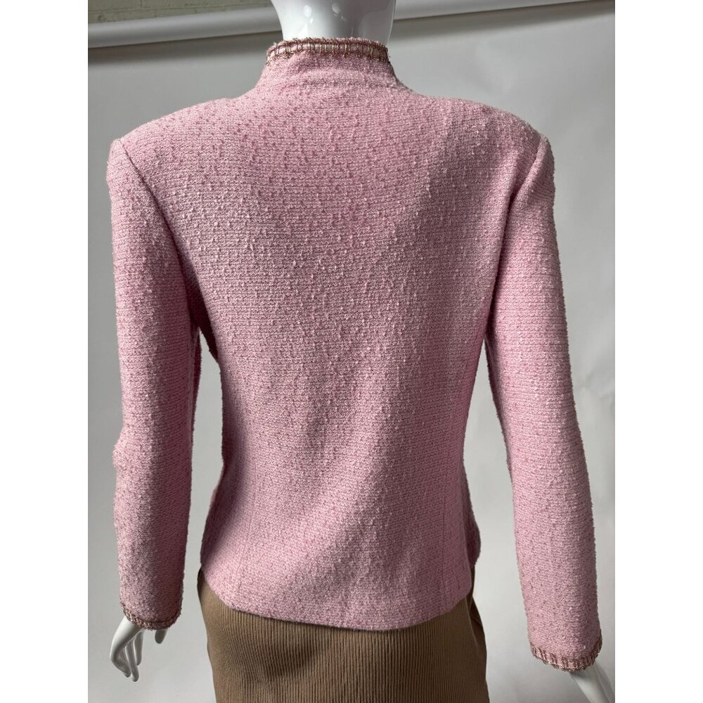 St. John Collection Pink Boucle Knit Jacket W/ Gold Trim Size 2 - Picture 4 of 16